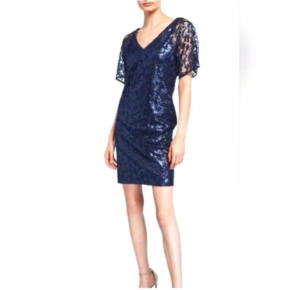 NWT TRINA TURK Volcano Cocktail Formal Mini Dress Indigo Sequined Floral Lace 6